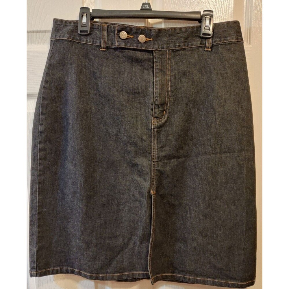 Emergency Exit Black Denim Stretch Skirt Belt Loops Front Slit Size 17
